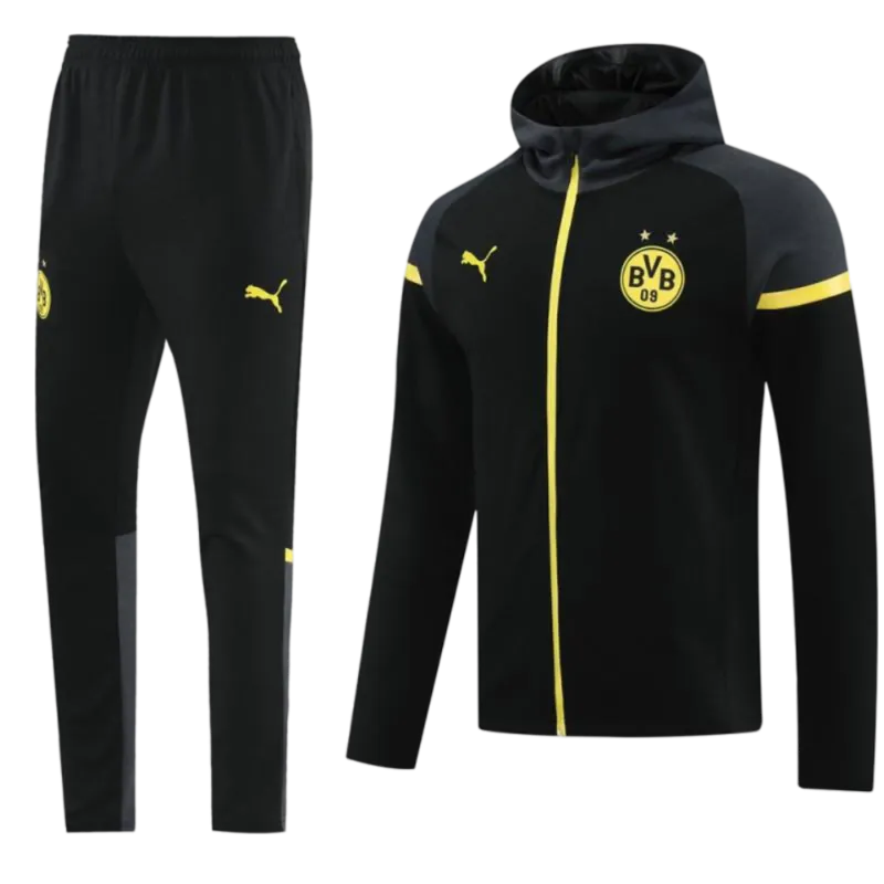 2024/2025 Borussia Dortmund Black Hoddie Full Zipper Jacket + Long Pants | GoatGears Store